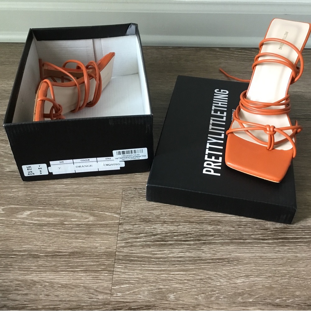 PrettyLittle Thing Orange Heeled Tie-Up Sandals